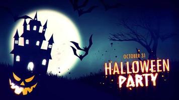 Halloween Party invitation animation of a spooky haunted house with Jack-o-lantern Halloween pumpkins video