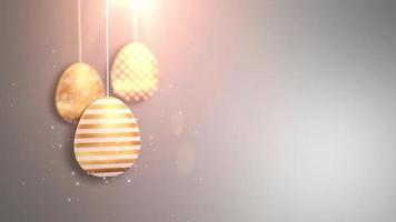 glückliche Ostern golden hängende Ostereier animiert mit weißem Hintergrund.