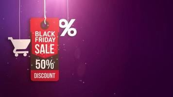 black friday sign hanging on string with shopping cart and percent icon video