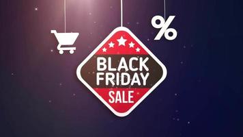 black friday sign hanging on string with shopping cart and percent icon video