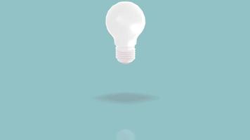 Jumpin white bulb towards camera and lighting against blue pastell background video