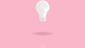 Jumpin white bulb towards camera and lighting against pink pastell background