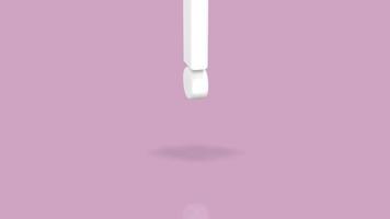 símbolo de ponto de exclamação em cor branca minimalista, saltando em direção à câmera, isolado em um fundo roxo pastel simples e mínimo video