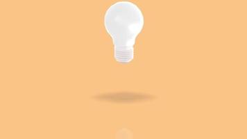 Jumpin white bulb towards camera and lighting against orange pastell background video