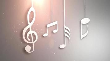 note musicali che scorrono appese a corde e cadono dal soffitto dell'animazione video