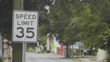 Handheld Clip Of A Speed Limit Sign In Urban Landscape video