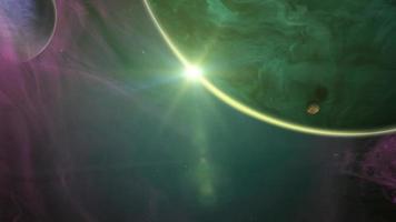 fantastico pianeta alieno su sfondo spazio nebulosa video