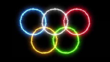 4 k olympische spelen achtergrond met brandende ringen video