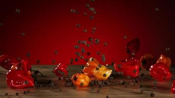 Peppers falling and bouncing in ultra slow motion 1,500 fps on a reflective surface - BOUNCING PEPPERS PHANTOM 003 video