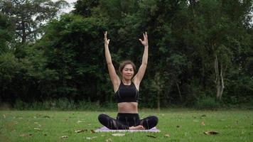 belle femme fait du yoga dans le parc video