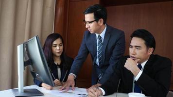 Angry boss dissatisfied with bad com result from employee in office video