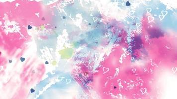 Little colorful hearts flying amongst color painting splashes video