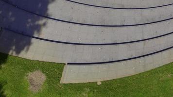 Drone Footage Over Brick Walkway with Water Fountains video