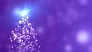 Snowflakes star lights converge into the Christmas tree with purple bokeh background video