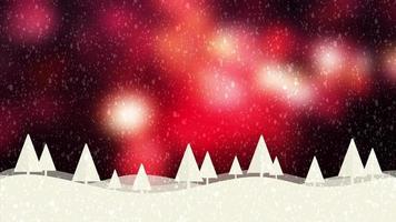 Snow and Christmas trees HD 1080 red bokeh background video