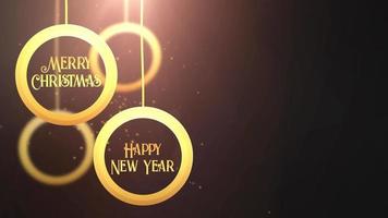 Golden moving bauble ball falling down Merry Christmas Happy New year festive seasonal celebration placeholder grey background video