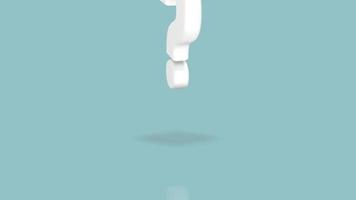 Question mark symbol in minimalist white color jumping towards camera isolated on simple minimal pastel blue background video
