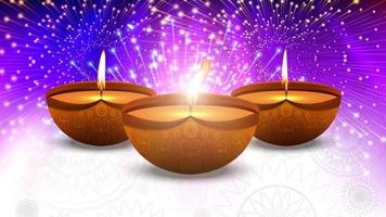 lyckligt diwali indiskt tempel på en religiös festival diwali. oljelampanimation med varm bokehbakgrund video
