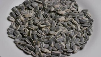 Cinematic, rotating shot of sunflower seeds on a white surface - SUNFLOWER SEEDS 009