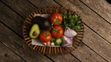 Rotating shot of beautiful, fresh vegetables on a wooden surface - BBQ 114 video