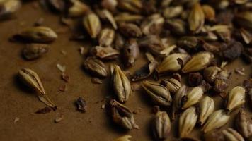 Rotating shot of barley and other beer brewing ingredients - BEER BREWING 080 video