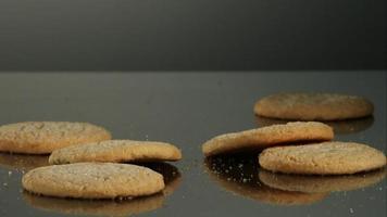 Cookies falling and bouncing in ultra slow motion (1,500 fps) on a reflective surface - COOKIES PHANTOM 058 video