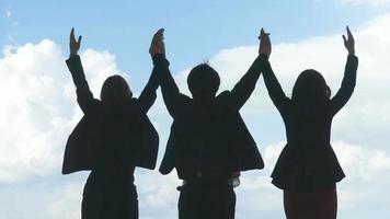 empresários levantam as mãos para serem felizes no fundo do céu, video
