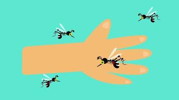 animación de mosquitos mordiendo una mano