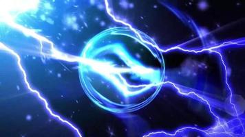 una bola de energía que emana electricidad en un fondo oscuro