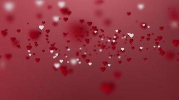 Red hearts bokeh particles abstract background. video