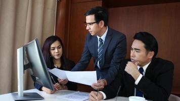 Angry boss dissatisfied with bad com result from employee in office video