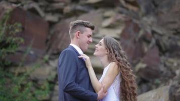 Bride And Groom Embracing At The Mountain video