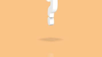 Question mark symbol in minimalist white color jumping towards camera isolated on simple minimal pastel orange background video