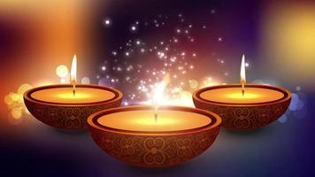 glücklicher diwali indischer Tempel auf einem religiösen Fest diwali. Öllampenanimation mit warmem Bokehhintergrund
