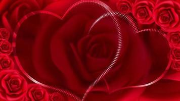lindas rosas vermelhas girando em uma moldura de coração brilhante