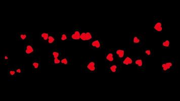 Floating hearts on black background seamless loop with alpha channel isolated video