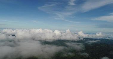 vista aerea ampio punto di vista montagna con alberi lussureggianti e nuvole nebbiose