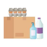 Eggs with box and bottles of cleaning products vector