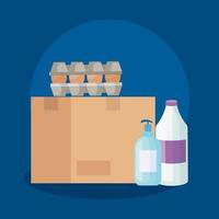 Eggs with box and bottles of cleaning products vector