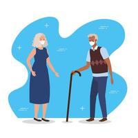 Senior citizen couple with face masks vector