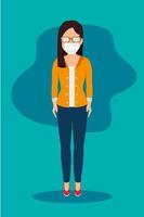 Young woman with face mask avatar character vector