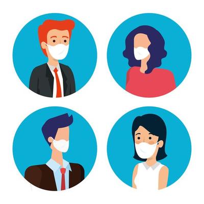 business people with face masks avatar icons