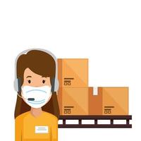 Agent of a call center with face mask and packages vector