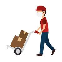 Delivery worker with face mask and packages