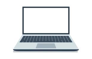 portátil abierto con pantalla en blanco. diseño de computadora portátil en estilo plano aislado sobre fondo blanco, diseño de pantalla del dispositivo. ilustración vectorial