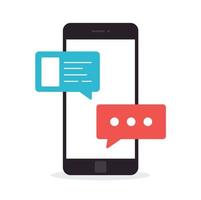 Concept of a mobile chat or conversation of people via mobile phones. Can be used to illustrate globalization, connection, phone calls or social media topics. vector