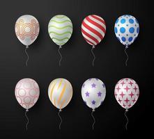 Set of realistic ornate decorative vector colorful balloons isolated on black background. Vector collection