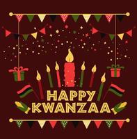 Banner para kwanzaa con velas y colores tradicionales. vector