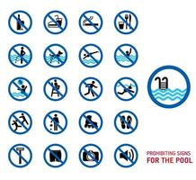 Swimming pool rules icon set vector