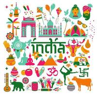 India traditional icon set vector